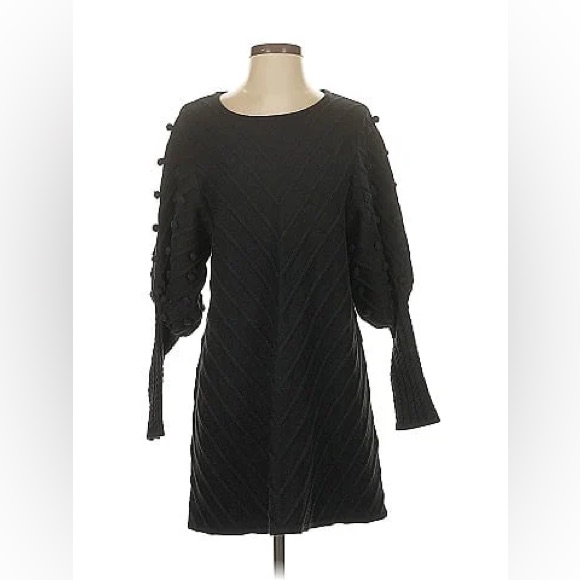 Avantlook Chic Black Midi Dress With Textured Sleeves Size Medium